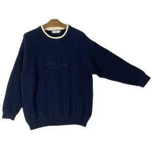NWOT Vintage GEORGES MARCIANO GUESS Sweater L Navy White Ribbed Logo-Spellout